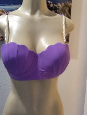 Pearl-Accent Scalloped Bandeau Bra in Purple